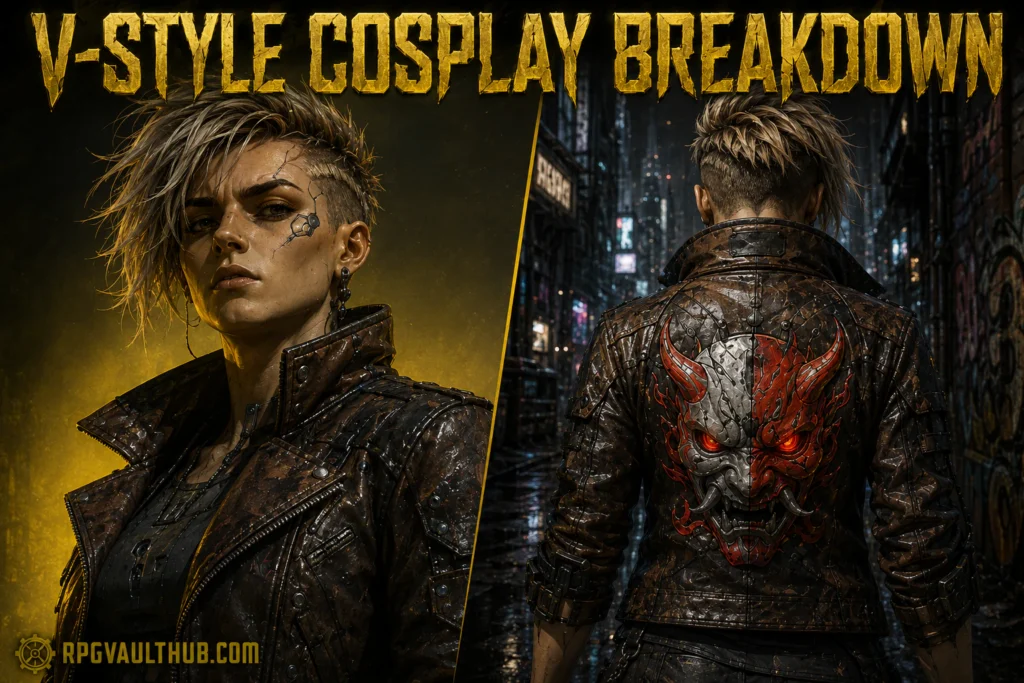 Cyberpunk 2077 Leather Jacket V cosplay breakdown complete outfit equipment guide