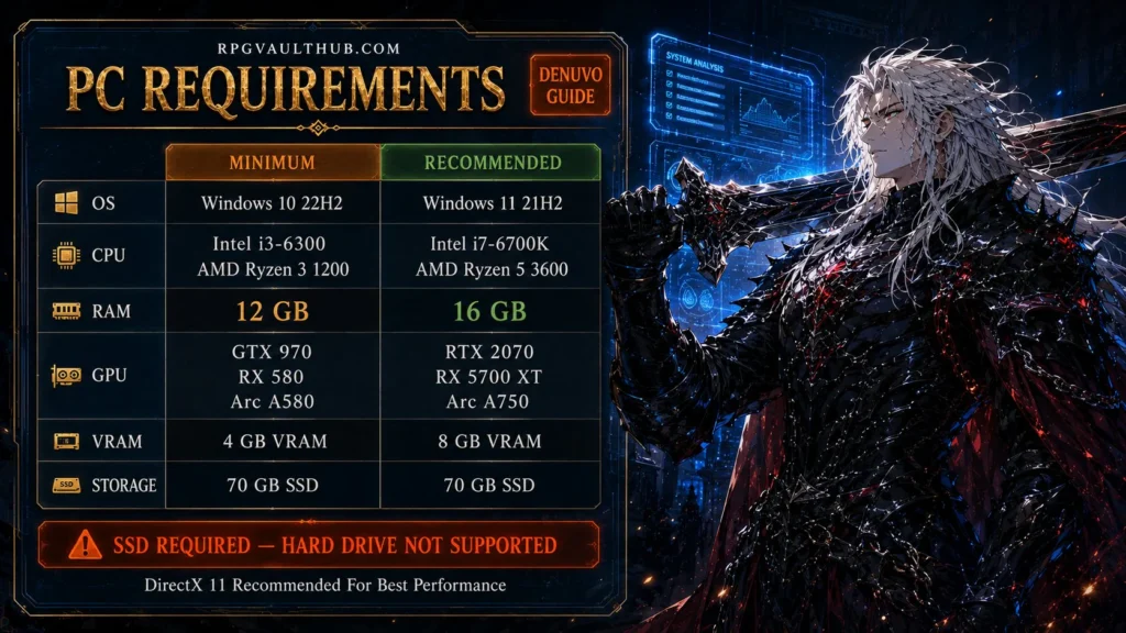 First Berserker Khazan Denuvo PC requirements performance optimization RTX 2070 RAM SSD