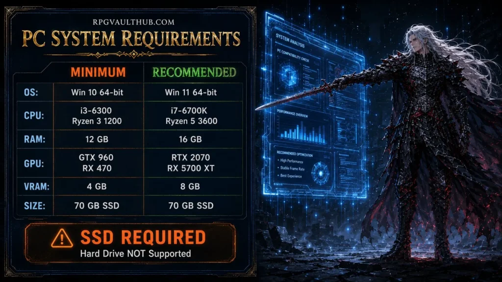 First Berserker Khazan Multiplayer PC system requirements GPU RAM SSD specs
