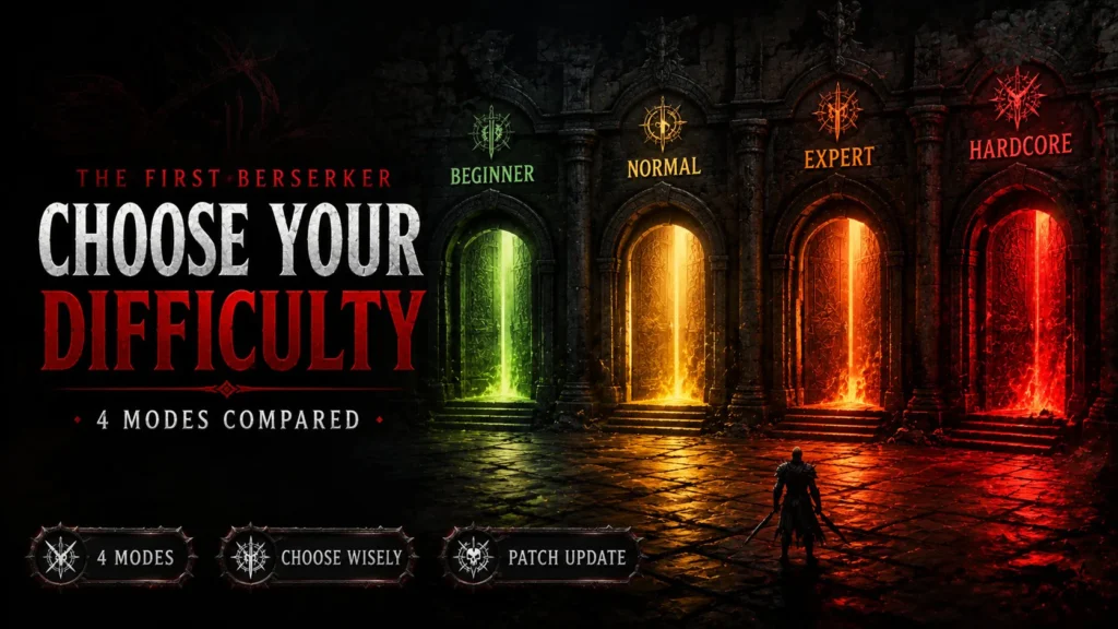 First Berserker Khazan difficulty settings four modes Beginner Normal Expert Hardcore doorways