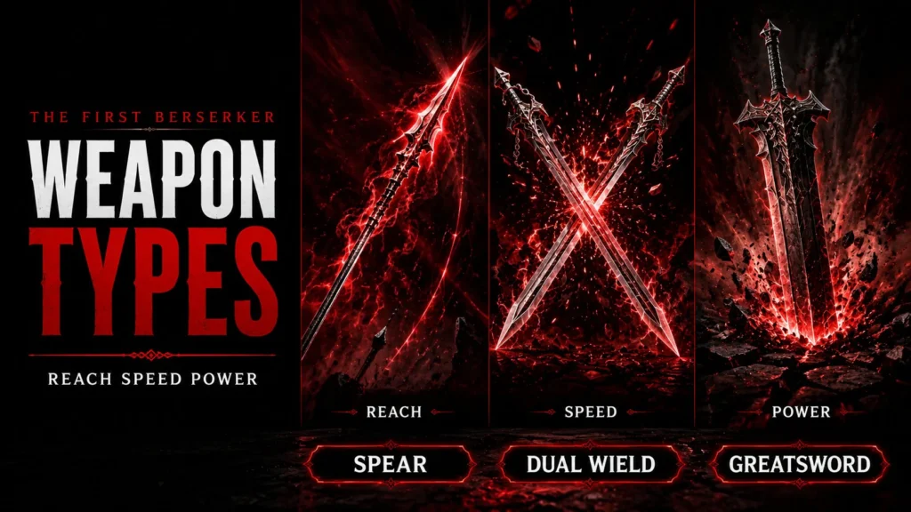 First Berserker Khazan three weapon types Spear reach Dual Wield speed Greatsword power