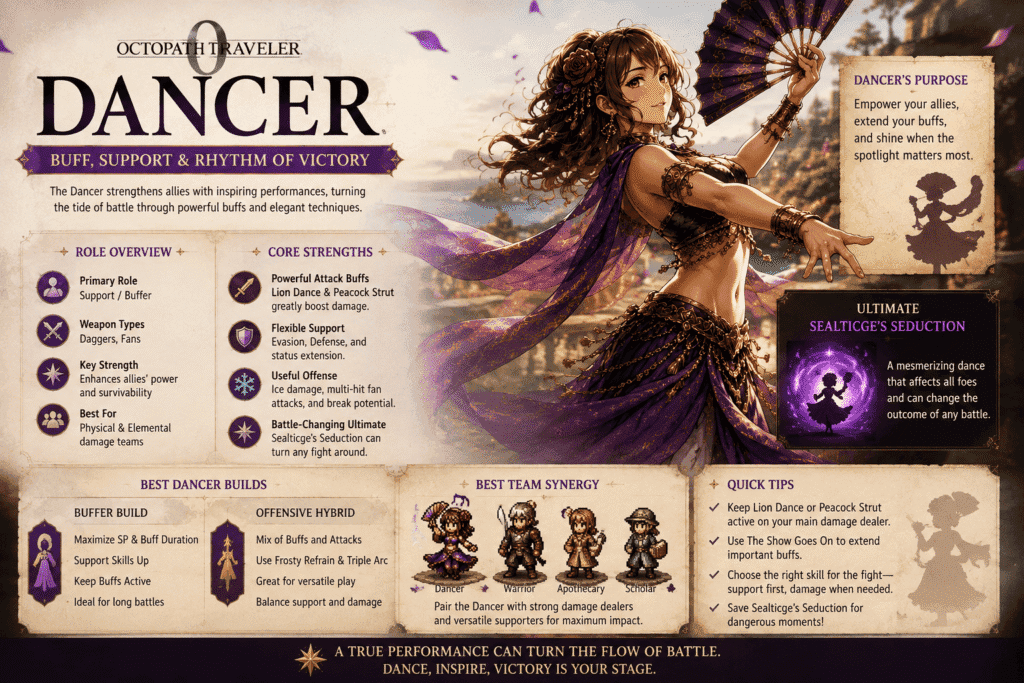Octopath Traveler 0 Dancer skills build for physical and elemental teams