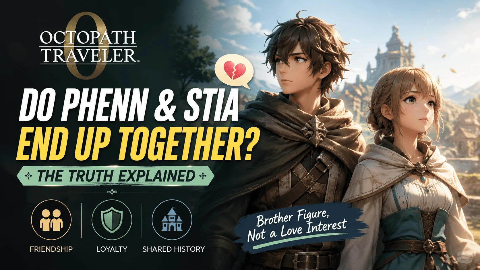 Phenn and Stia in Octopath Traveler 0 with text asking if they end up together